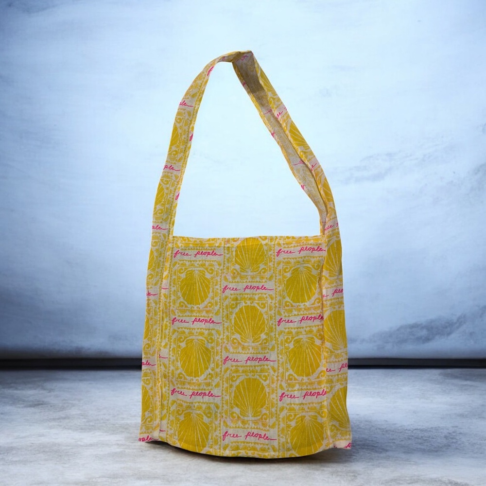 Free People Yellow Printed Tote Bag Shoulder Market Beach Boho‎